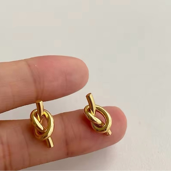 Stainless Steel Knot Stud Earrings - Picture 2 of 6